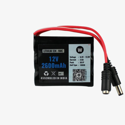 12V 2600 mAh Rechargeable Lithium Battery Pack with Warranty (includes BMS) for GPS, CCTV, Industrial and Commercial Application