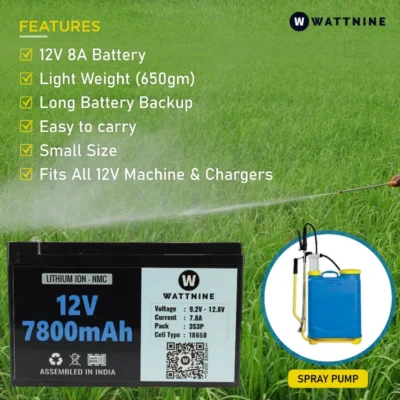 WATTNINE® 12v 8A Lithium ion Battery Pack for Battery Operated Agricultural Pesticide Spray Pump - 12v Battery for Spray Pump - Image 2